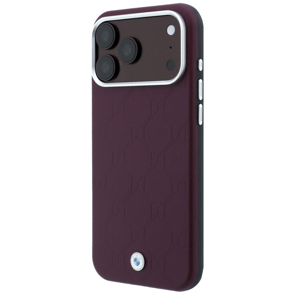 BMW Sign Deboss Quilted Metal Logo MagSafe Case Aizsargapvalks priekš iPhone 18 Pro / 17 Pro / bordo (BMHMP18L26SWOSPR)