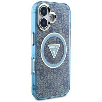 Guess IML Metal Glitter 4G Circle Triangle MagSafe Aizsargapvalks priekš iPhone 16 / zils (GUHMP16SHG4PRTGB)