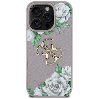 Case Guess Grained Roses Big 4G logo Aizsargapvalks priekš iPhone 16 Pro / violets (GUHCP16LPGROP4MU)
