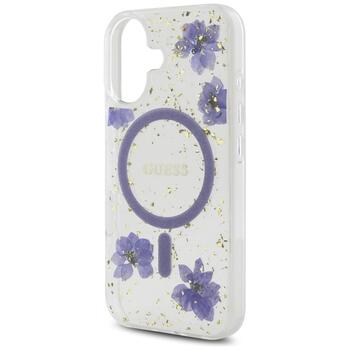 Case Guess Resin Flowers Glitter MagSafe Защитный чехол для iPhone 16 / фиолетовый (GUHMP16SRBFGFGMU)