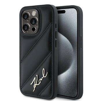 Karl Lagerfeld KLHCP15LPQDSMGK Diagonal Quilted Script Aizsargapvalks priekš iPhone 15 Pro 6.1