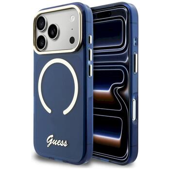 Case Guess IML Script Metal MagSafe Защитный чехол для iPhone 17 Pro Max / синий (GUHMP17X5HTCSMSB)