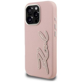 Case Karl Lagerfeld FW Grained Signature Logo Защитный чехол для iPhone 16 Pro / розовый (KLHCP16LPGFKSRSP)