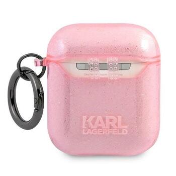 Karl Lagerfeld KLA2UKHGP Aizsargapvalks priekš AirPods Glitter Karl`s Head / rozā (KLA2UKHGP)