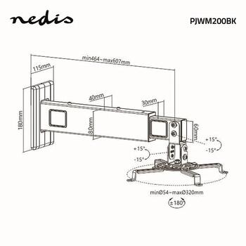 Nedis PJWM200BK Projektora sienas stiprinājums 360 ° / Max 15kg / 54-320 mm (PJWM200BK)