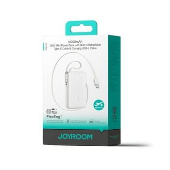 Joyroom JR-PR2L Power Bank with Digital Display, C+U+U, PD 35W, 10000 mAh with Built-in Retractable Type-C and Lightning Lanyard cable (0.7m) Зарядная батарея / белый (JR-PR2L-WHT)