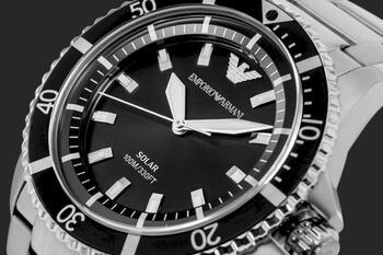 Emporio Armani Solar Diver Style Rokas Pulkstenis AR11787 Silver Black 42mm (AR11787)