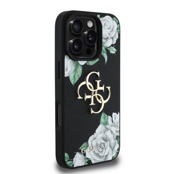 Guess PU Grained Roses 4G Metal Logo Case Чехол для Apple iPhone 16 Pro (GUHCP16LPGROP4MK)