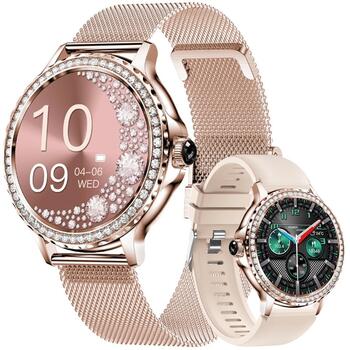 VELTORI Smartwatch VT320-1 Смарт-часы с золотым браслетом + розовым силиконовым ремешком / золотой (VT320-1)