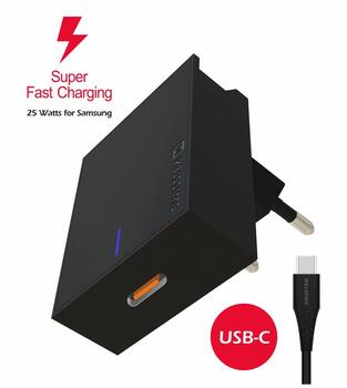 Swissten 25W Samsung Super Fast Charging lādētājs ar 1.2 m USB-C uz USB-C kabelis (SW-SAM-SFC-BK)