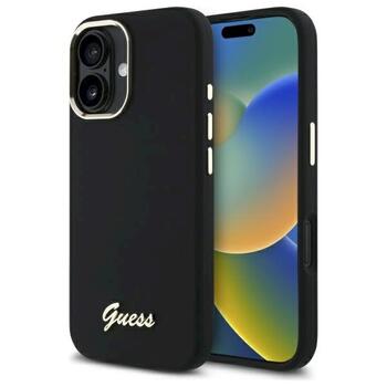 Guess GUHCP16MSMBSLK Silicone Script Metal Logo & Frame Защитный чехол для iPhone 16 Plus 6.7