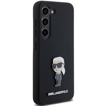 Karl Lagerfeld KLHCS23SSMHKNPK Silicone Ikonik Metal Pin Aizsargapvalks priekš Samsung Galaxy S23 / melns (KLHCS23SSMHKNPK)