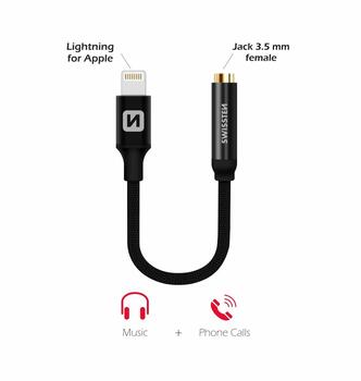 Swissten Lightning нa 3.5 mm Аудио Адаптер для iPhone и iPad 15 cm (SW-LIGHT-3.5MM-BK)