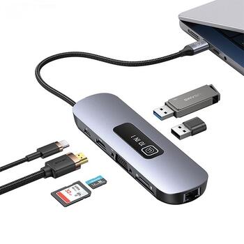 Usams 10in1 Adapteris 3x USB 3.0 / TF / SD / USB-C / HDMI / RJ45 / VGA PD100W / Hubs (SJ644HUB01)