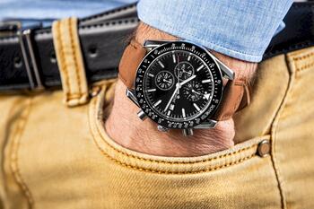 Giewont Chronograph Sapphire Vīriešu Rokas Pulkstenis Brown Black Leather 44mm (GW8720-A1)