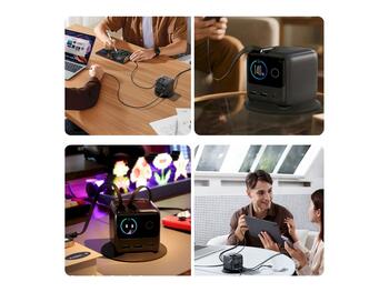 Joyroom JR-TRD01 Desktop Charger GaN Fast Charger U+U+C Зарядное устройство PD 140W PD3.1 PPS AFC SCP FCP QC3.0 со встроенным 2x Type-C кабелем PD 100W / серый (JR-TRD01-GRY)
