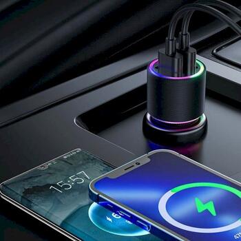 Joyroom JR-CL10 Car Charger U+U Auto lādētājs 24W LED Light / melns (JR-CL10-BLK)