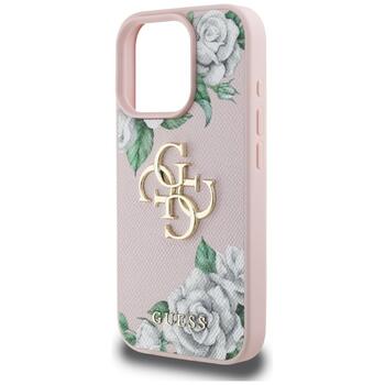 Case Guess Grained Roses Big 4G logo Защитный чехол для iPhone 16 Pro Max / розовый (GUHCP16XPGROP4MP)