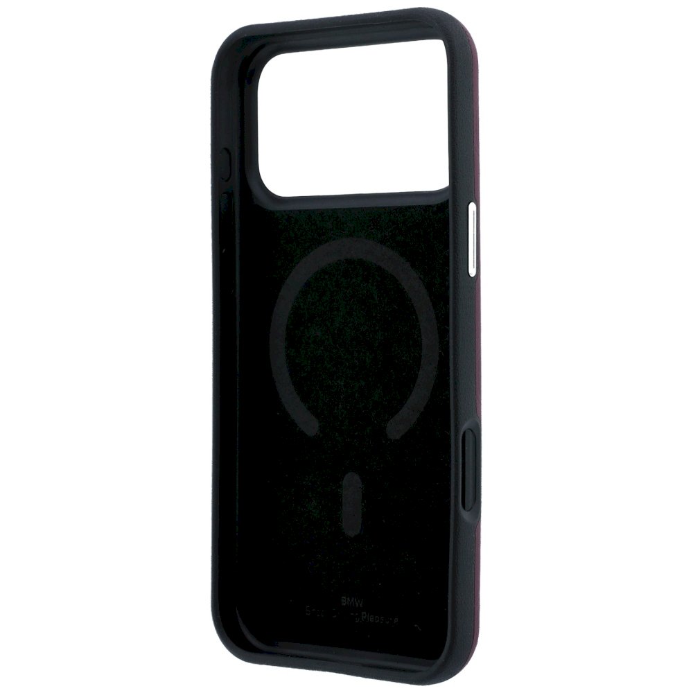 BMW Sign Deboss Quilted Metal Logo MagSafe Case Aizsargapvalks priekš iPhone 18 Pro / 17 Pro / bordo (BMHMP18L26SWOSPR)