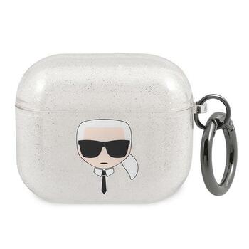 Karl Lagerfeld KLA3UKHGS AirPods 3 cover Aizsargapvalks priekš AirPods 3 Glitter Karl`s Head / sudraba (KLA3UKHGS)