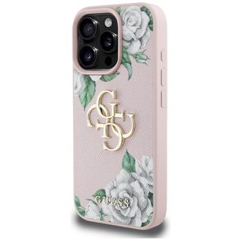 Case Guess Grained Roses Big 4G logo Защитный чехол для iPhone 16 Pro Max / розовый (GUHCP16XPGROP4MP)