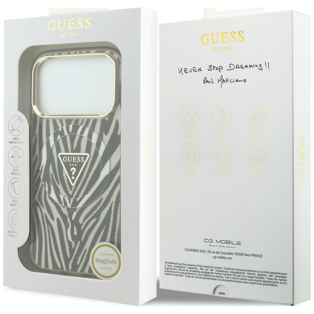 Guess IML Zebra Glitter Triangle Logo MagSafe Aizsargapvalks priekš iPhone 18 Pro Max / iPhone 17 Pro Max / zelts (GUHMP18X6HZPGTLD)