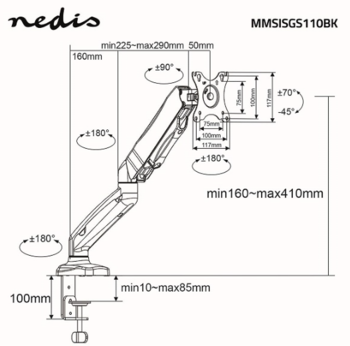NEDIS MMSISGS110BK Galda monitora stiprinājums 15–32