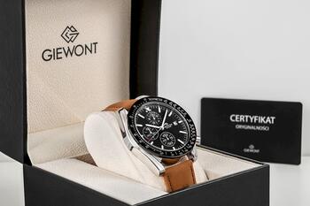 Giewont Chronograph Sapphire Vīriešu Rokas Pulkstenis Brown Black Leather 44mm (GW8720-A1)