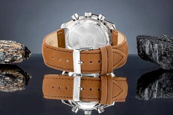 Giewont Chronograph Sapphire Vīriešu Rokas Pulkstenis Brown Black Leather 44mm (GW8720-A1)