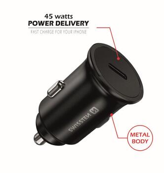 Swissten 45W PD Metāla Automašīnas Lādētāja Adapteris USB-C (20118100)