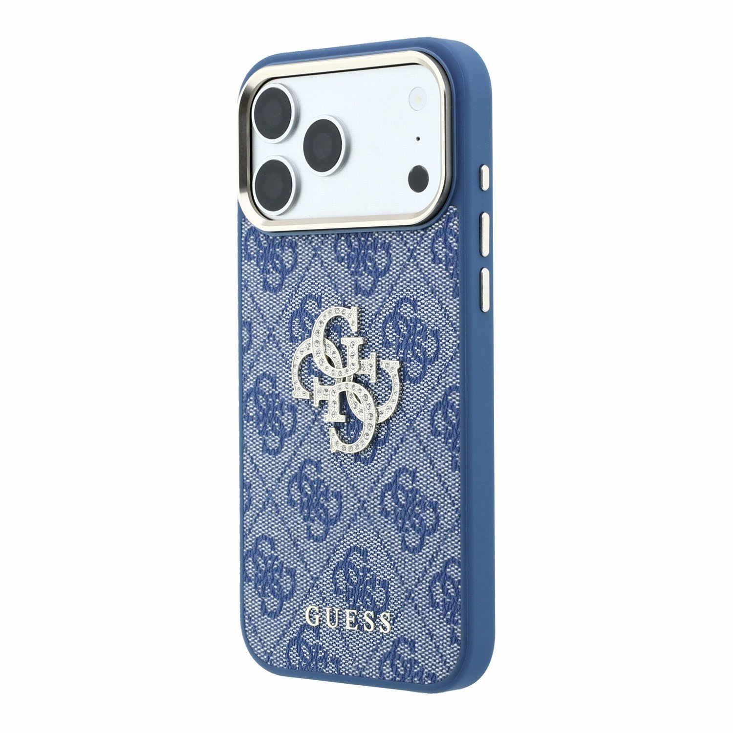 Guess PU 4G Strass Metal Logo Case Aizsargapvalks priekš iPhone 18 Pro / zils (GUHCP18L6P4DSMLB)