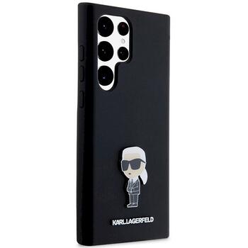 Karl Lagerfeld KLHCS24LSMHKNPK Silicone Ikonik Metal Pin Aizsargapvalks priekš S24 Ultra S928 / melns (KLHCS24LSMHKNPK)