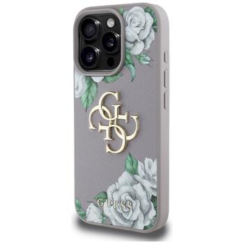 Case Guess Grained Roses Big 4G logo Aizsargapvalks priekš iPhone 16 Pro Max / violets (GUHCP16XPGROP4MU)