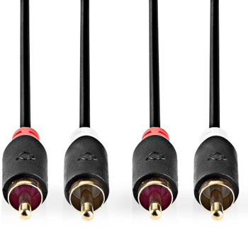 Nedis Audio vads 2x RCA -> 2x RCA 2m Melns (CABW24200AT20)
