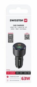 Swissten Automašīnas lādētājs USB-C PD / USB 63W (20111903)
