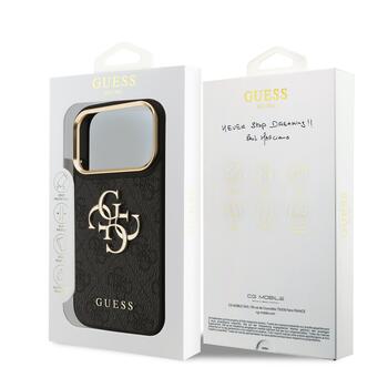 Guess PU Leather 4G Metal Logo Gold Frame Case Aizsargapvalks priekš iPhone 17 Pro / melns (GUHCP17L4GMGCGR)