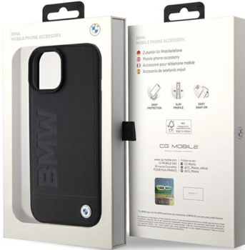 BMW Magsafe Leather Hot Stamp Case Защитный Чехол для Apple iPhone 15 Plus (BMHMP15MSLLBK)