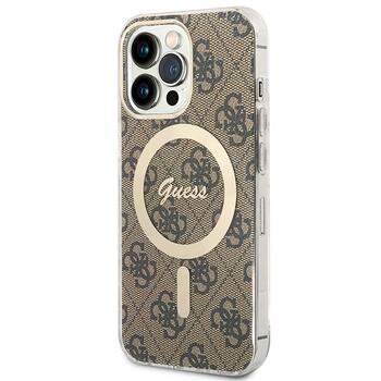 Guess Set GUBPP13LH4EACSW Case+ Charger Hard Case 4G Print MagSafe Aizsargapvalks priekš iPhone 13 Pro / brūns (GUBPP13LH4EACSW)