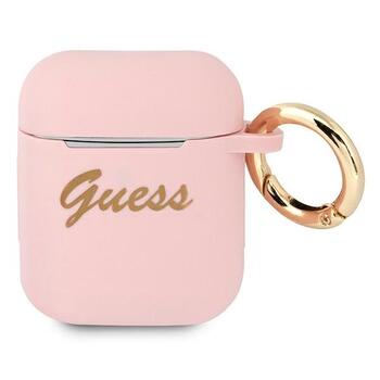 Guess GUA2SSSI AirPods cover Защитный чехол Silicone Vintage Script / розовый (GUA2SSSI)