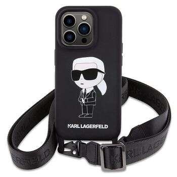 Karl Lagerfeld Crossbody Silicone Ikonik Back Case Aizsargapvalks Priekš Apple iPhone 15 Pro Max (KLHCP15XSCBSKNK)