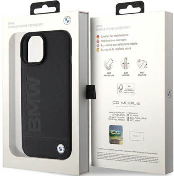 BMW Leather Hot Stamp Case Защитный Чехол для Apple iPhone 15 Plus (BMHCP15MSLLBK)