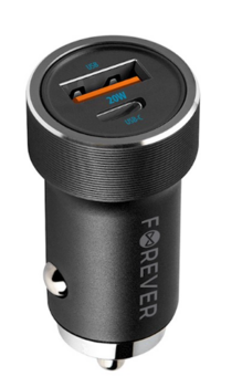 Forever CC-06 USB-C / USB Automašīnas Lādētājs + USB-C - USB-C Vads (GSM172992)