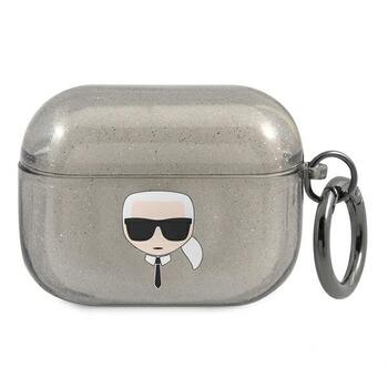 Karl Lagerfeld KLAPUKHGK AirPods Pro Cover Защитный чехол для AirPods Pro Glitter Karl`s Head / чёрный (KLAPUKHGK)