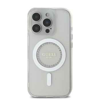 Guess IML Rhinestones Ring MagSafe Case Aizsargapvalks priekš iPhone 16 Pro / balts (GUHMP16LPFTDTEH)