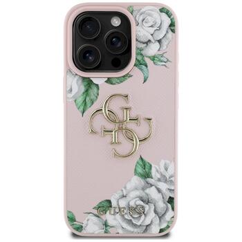 Case Guess Grained Roses Big 4G logo Защитный чехол для iPhone 16 Pro Max / розовый (GUHCP16XPGROP4MP)