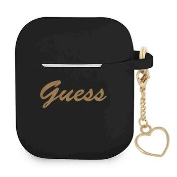 Guess GUA2LSCHSK AirPods cover Aizsargapvalks priekš Silicone Charm Heart Collection / melns (GUA2LSCHSK)