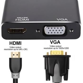 RoGer DisplayPort на HDMI + VGA Адаптер v1.4 / 4K@30Hz (RO-DP2VGA+HDMI-BK)