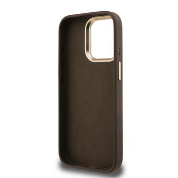 Guess PU 4G Metal Logo Stand Camera Frame Case Aizsargapvalks priekš iPhone 15 Pro / brūns (GUHCP15LPCS4GP4W)