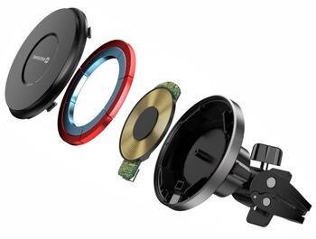 Swissten Airhold Магнитный автомобильный держатель с беспроводным зарядным устройством 15W / 7.5W (совместим с MagSafe) (65010801)