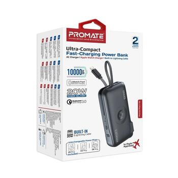 Promate PowerPack-10i Переносная зарядная батарея 22W / 10000mAh / USB-C / QC3.0 / iWatch 2,5W / 220V EU/US/UK (POWERPACK10I)